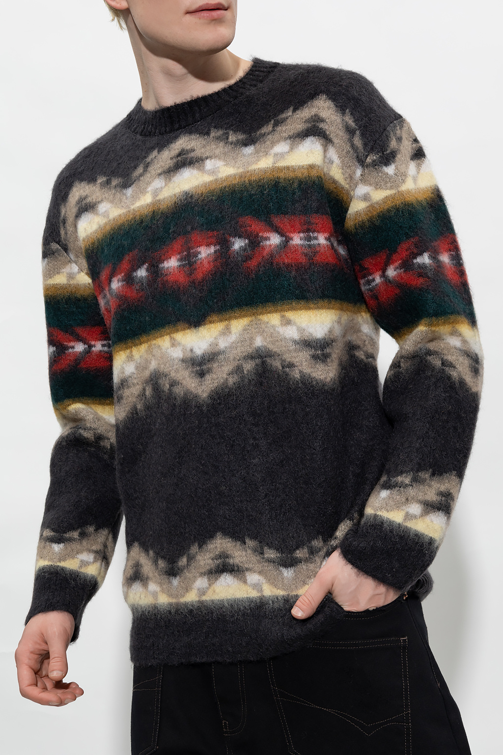 wool sweater ami alexandre mattiussi pullover beige black Patterned sweater