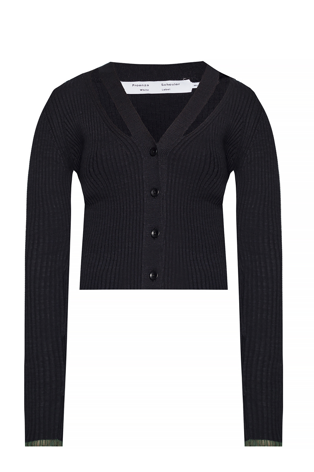 Proenza Schouler White Label Hemdjacke mit langen Ärmeln Schwarz Rib-knit cardigan