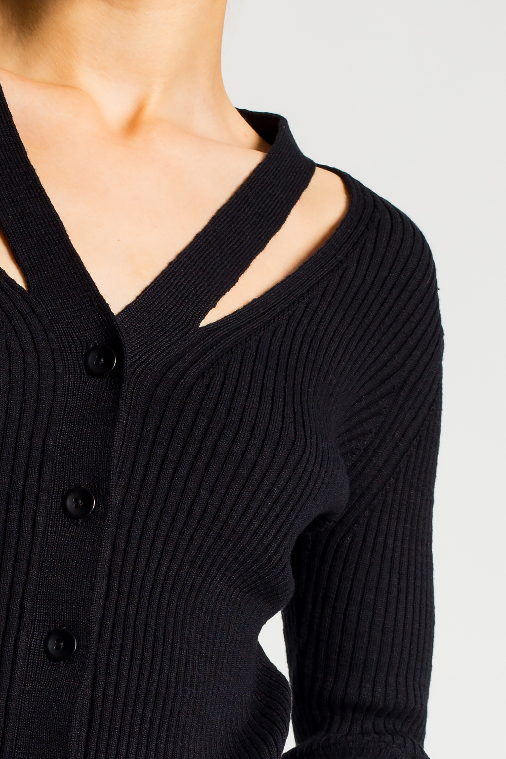 proenza schouler black wool cardigan Rib-knit cardigan