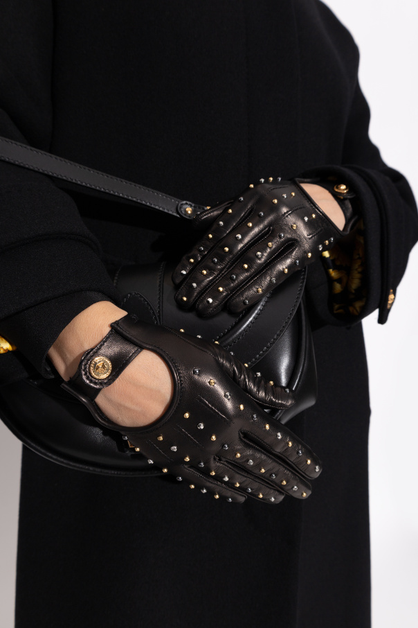 Versace Leather gloves with studs