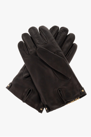 Leather gloves with logo od Moschino