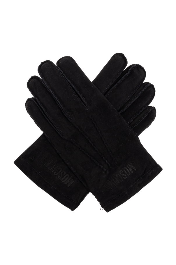 Suede gloves with embroidered logo od Moschino