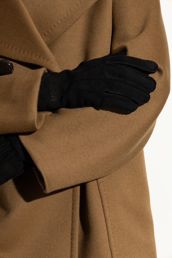 Moschino Suede gloves with embroidered logo