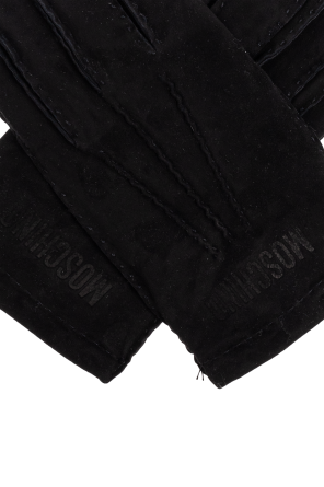Moschino Suede gloves with embroidered logo