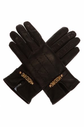 Leather gloves with logo