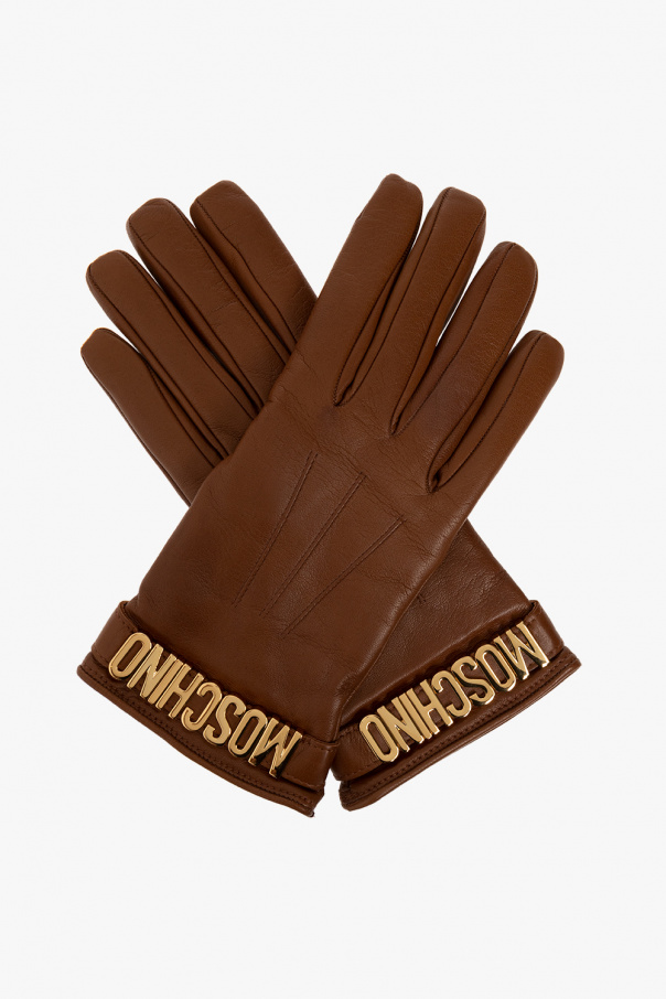 Moschino Skórzane rękawiczki z logo
