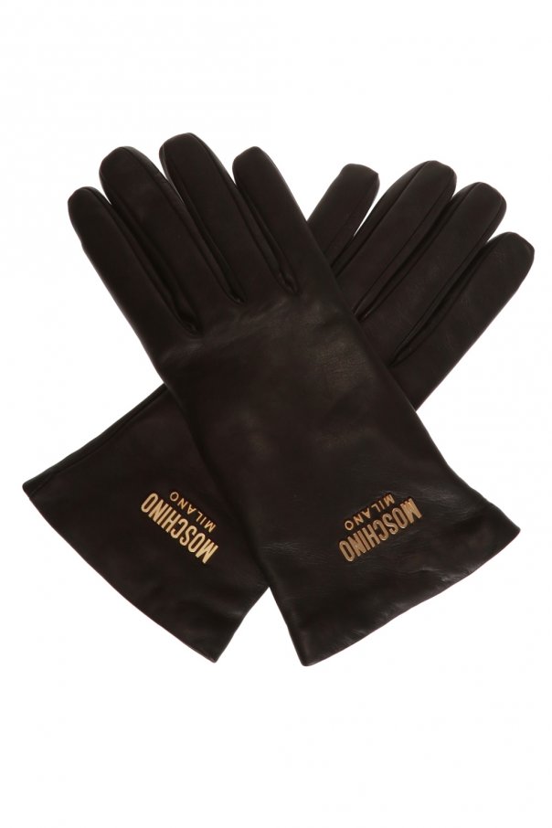 Leather gloves with logo od Moschino