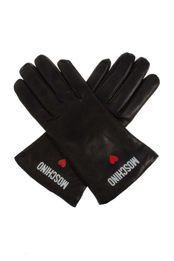 Leather gloves with printed logo od Moschino