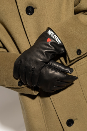 Moschino Leather gloves with printed logo