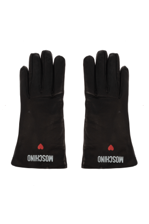 Moschino Leather gloves with printed logo
