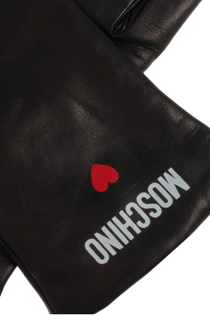 Moschino Leather gloves with printed logo