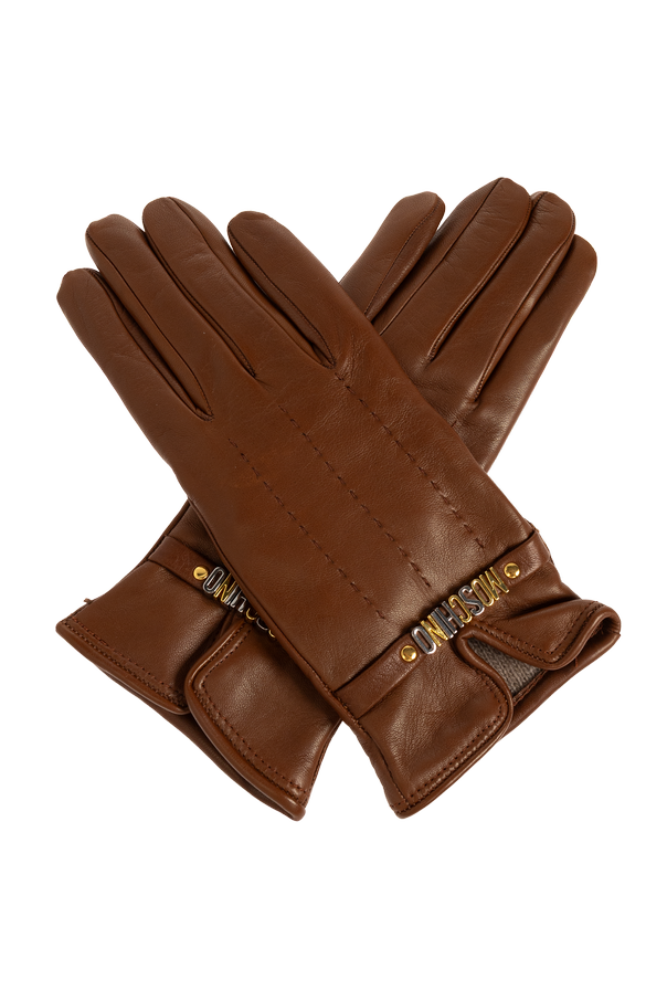 Leather gloves with logo od Moschino