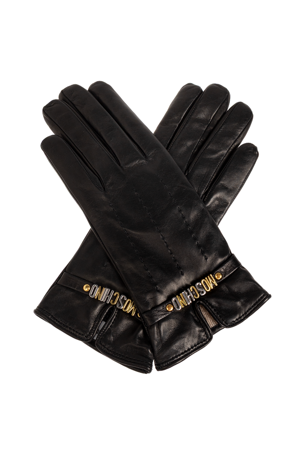Leather gloves with logo od Moschino