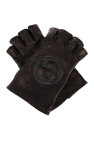 Gucci BLACK Leather fingerless gloves