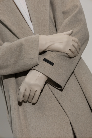 Leather gloves od Byborre panelled roll-neck sweatshirt