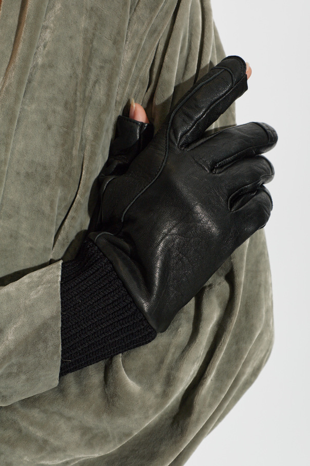 Rick Owens Leather gloves with ribbed cuffs