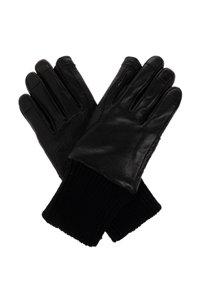 Leather gloves with ribbed cuffs