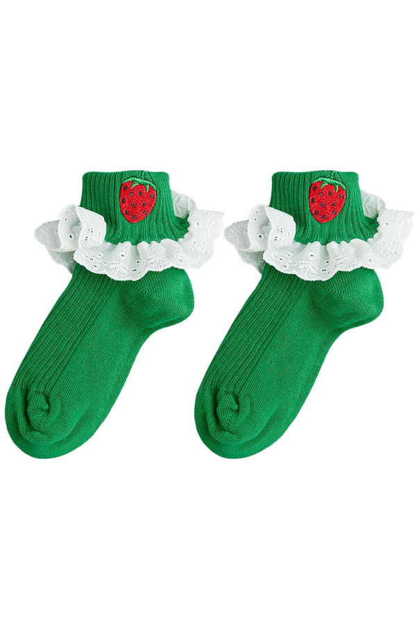 Mini Rodini Bawełniane skarpety z ażurową falbaną