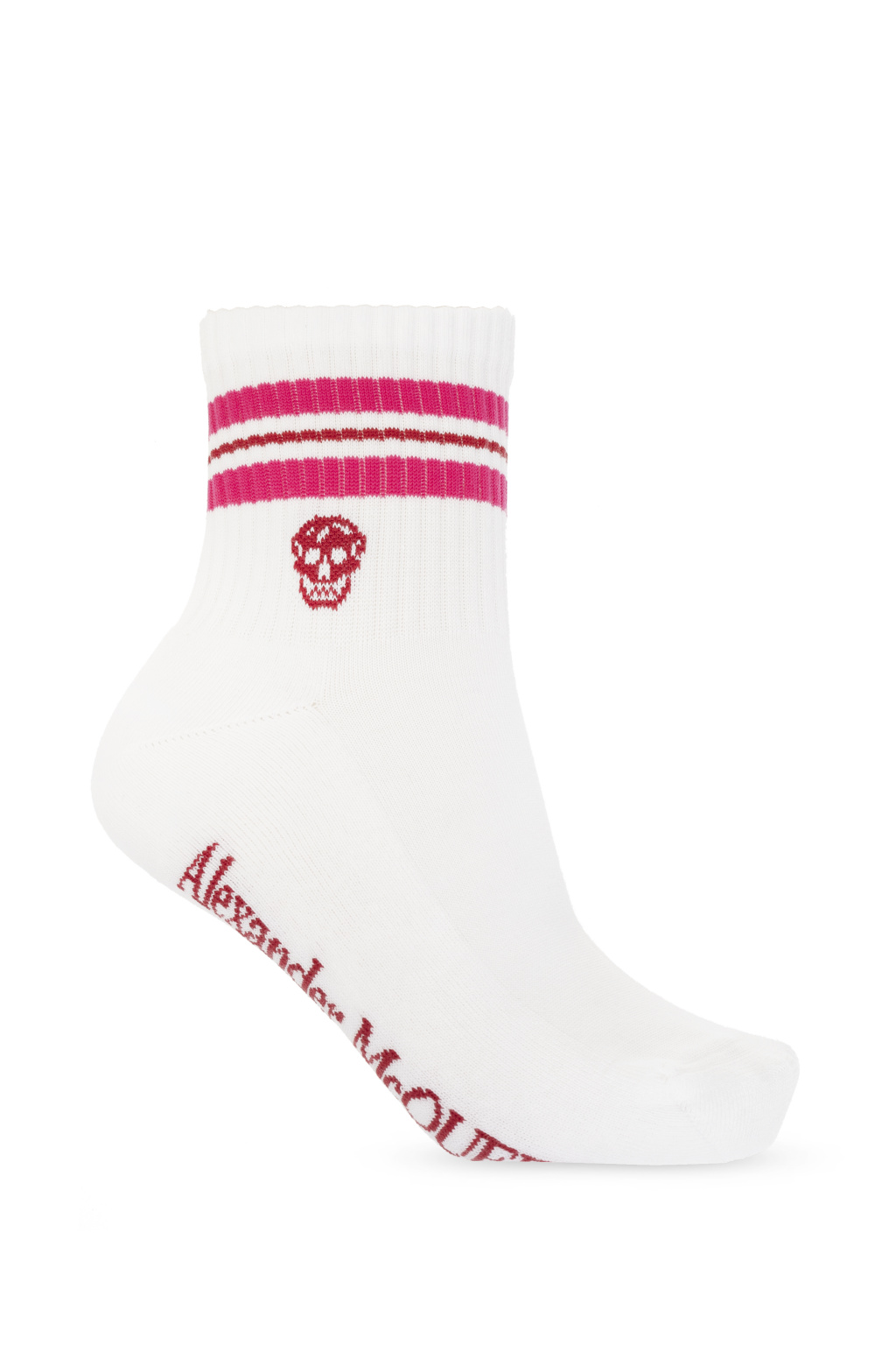 Alexander McQueen Cotton Skull Socks in White/Red White Womens Hosiery Alexander McQueen Hosiery 
