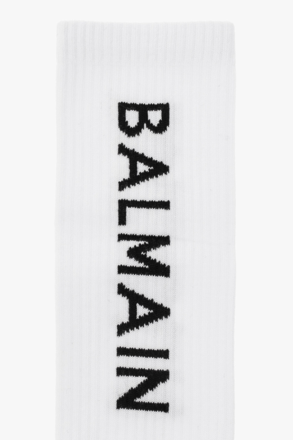 Balmain Kids Balmain logo-embossed low-top leather sneakers Nero