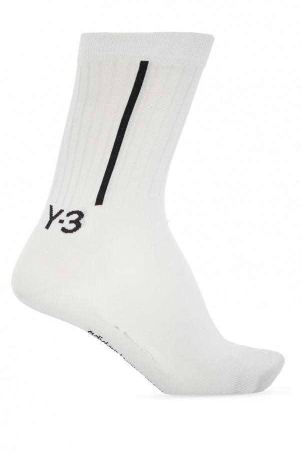 Light grey socks with a black logo embroidery from Y-3 Yohji Yamamoto Socks with logo