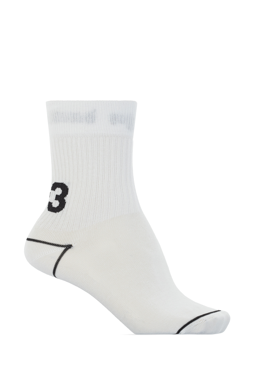 White socks from Y-3 Yohji Yamamoto. This pair features ribbed cuffs with a logo in black Socks with logo