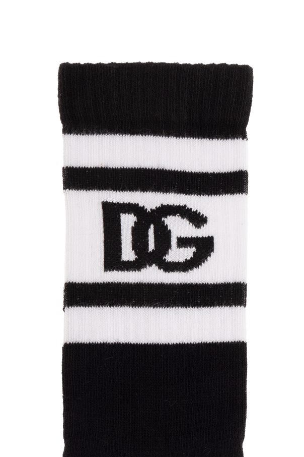 Dolce & Gabbana Womans Black Leather With Logo Buckle Socks with logo
