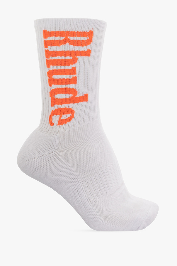Rhude White socks from Rhude. Crafted from cotton, this pair features an orange logo and ribbed cuffs
