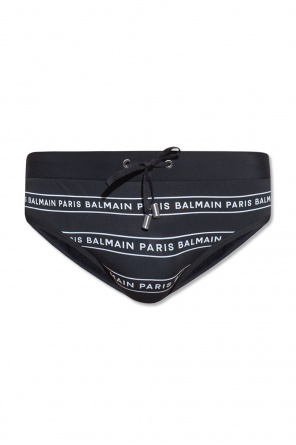 Balmain crystal-embellished logo swimsuit