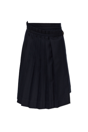 Navy Blue Pleated Mid-Length Skirt 'Sim' by Dries Van Noten