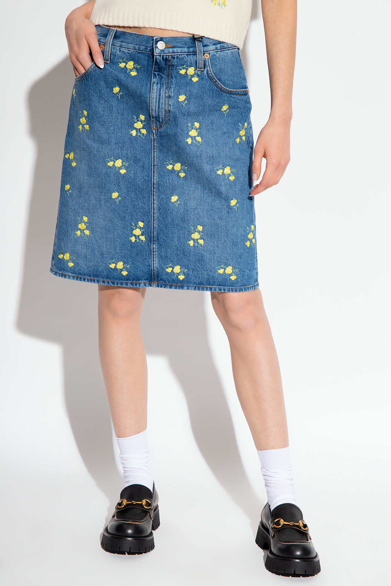 Gucci Denim skirt with floral motif