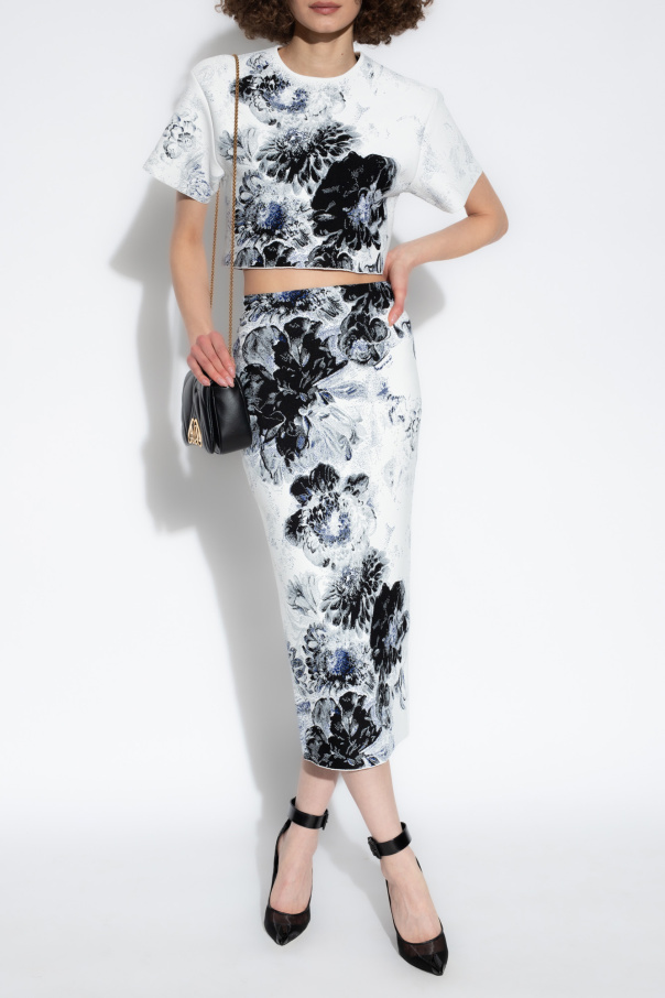 Alexander McQueen Ołówkowa spódnica z motywem kwiatowym