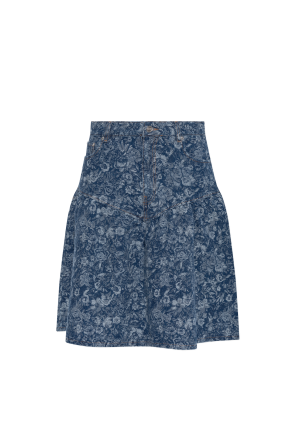 Denim skirt with floral motif