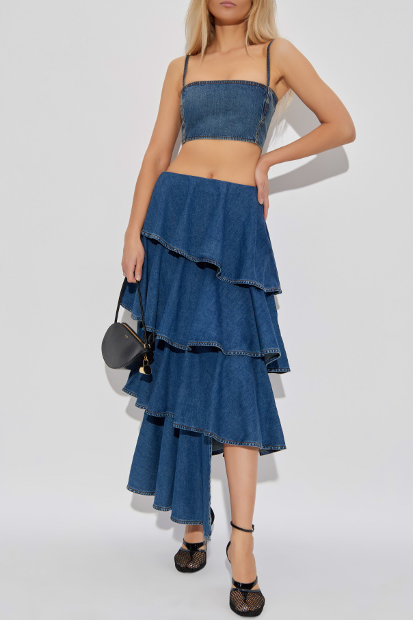 Alaïa Denim skirt with ruffles