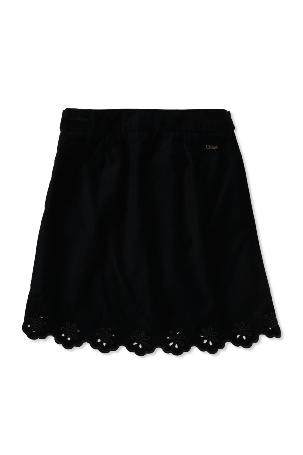 Chloé Kids Velvet skirt with openwork hem