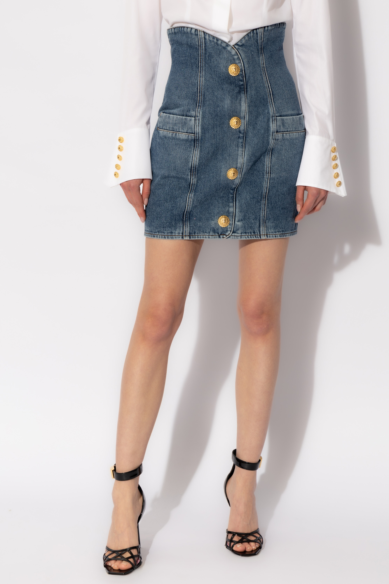 Balmain High-waisted denim skirt