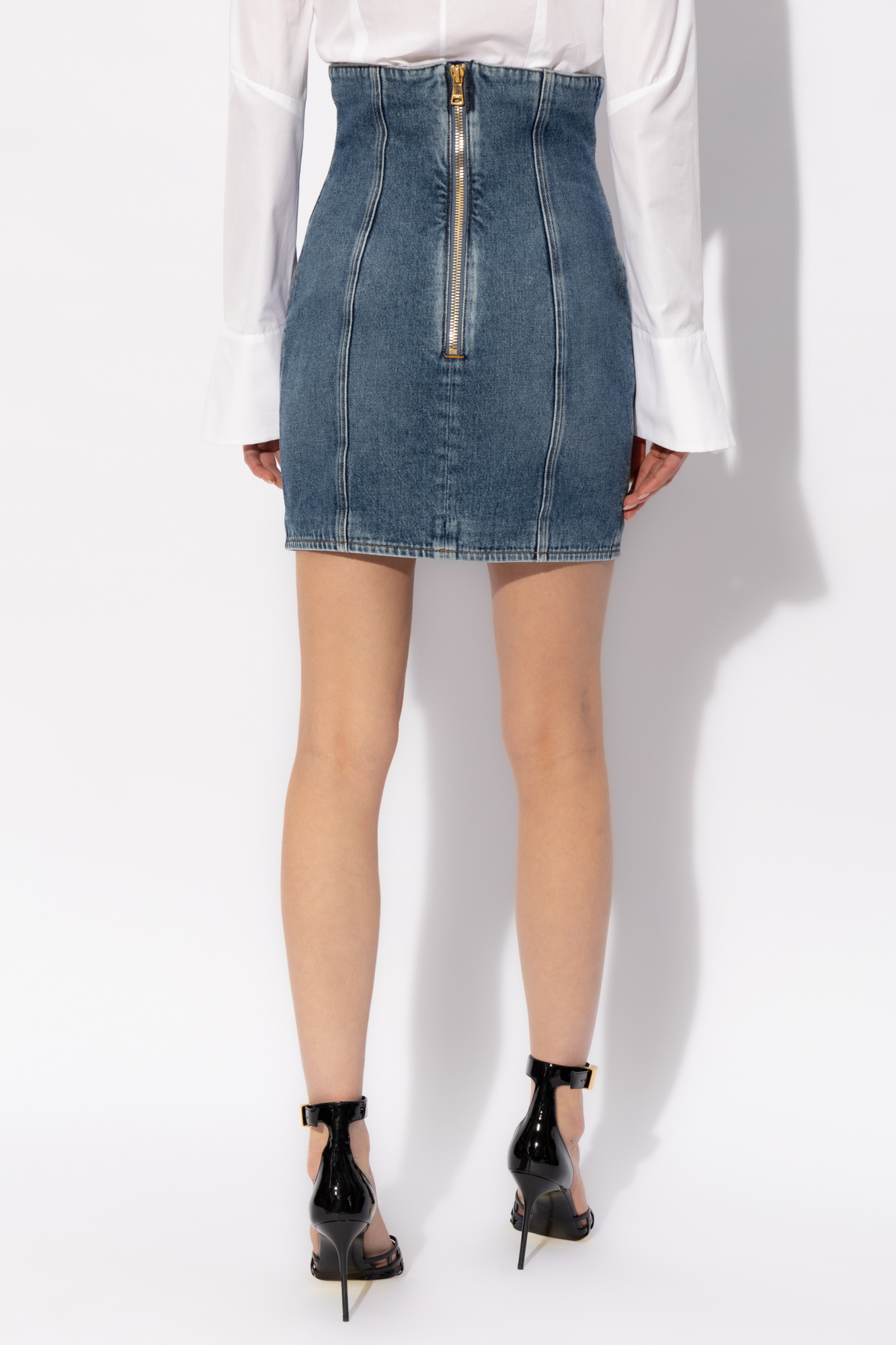 Balmain High-waisted denim skirt