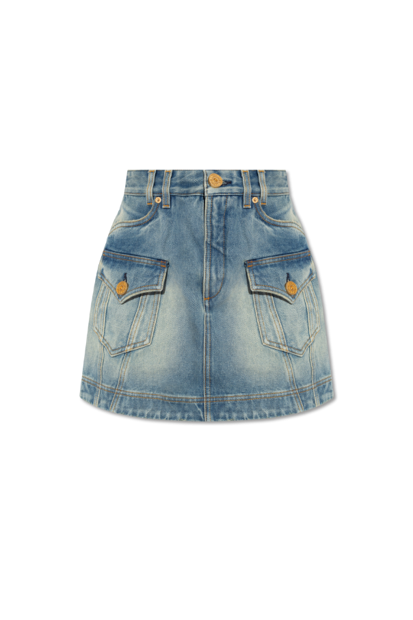 Mini denim skirt with vintage effect od Balmain