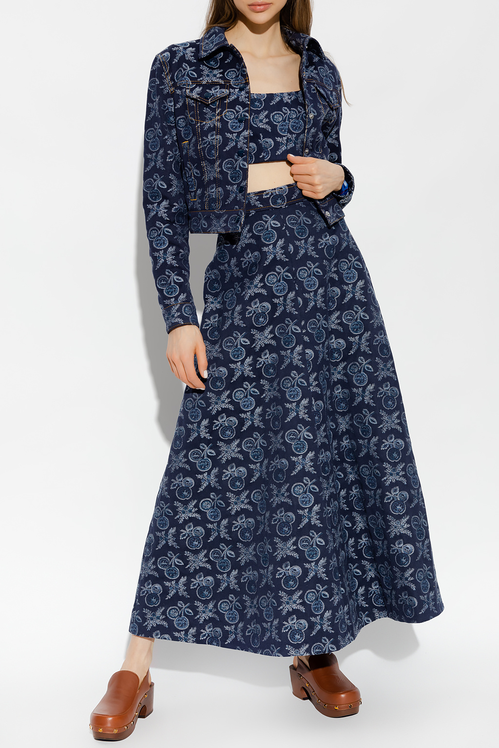 Etro Embroidered denim skirt