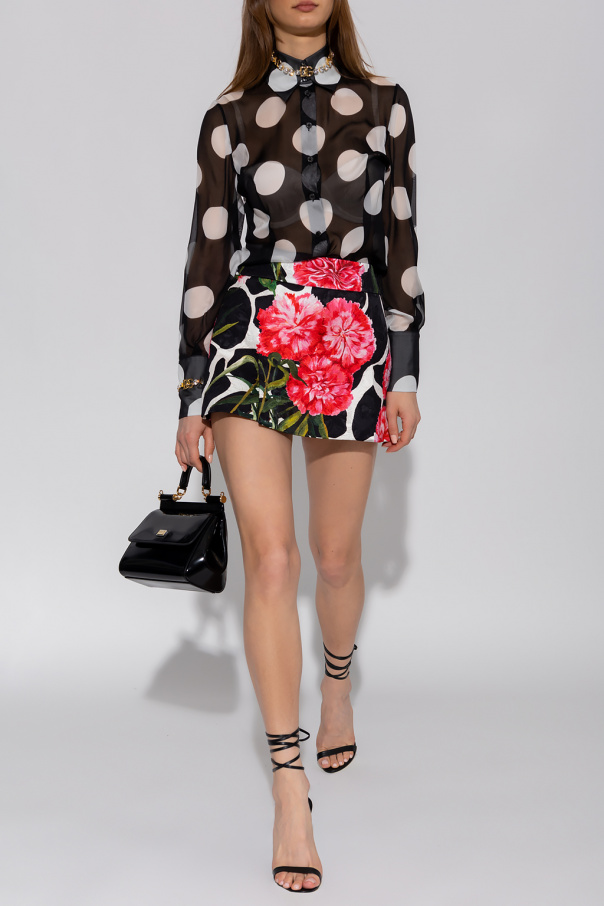 Dolce & Gabbana polka dot pocket square Skirt with floral motif