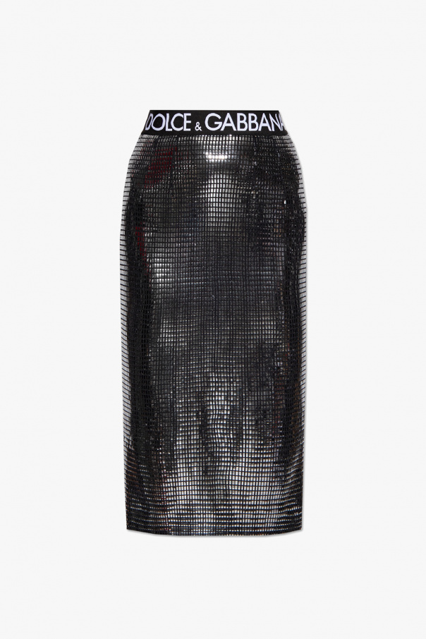 Dolce & Gabbana Woman's Black Slide Rubber s With Logo Sequinned dress