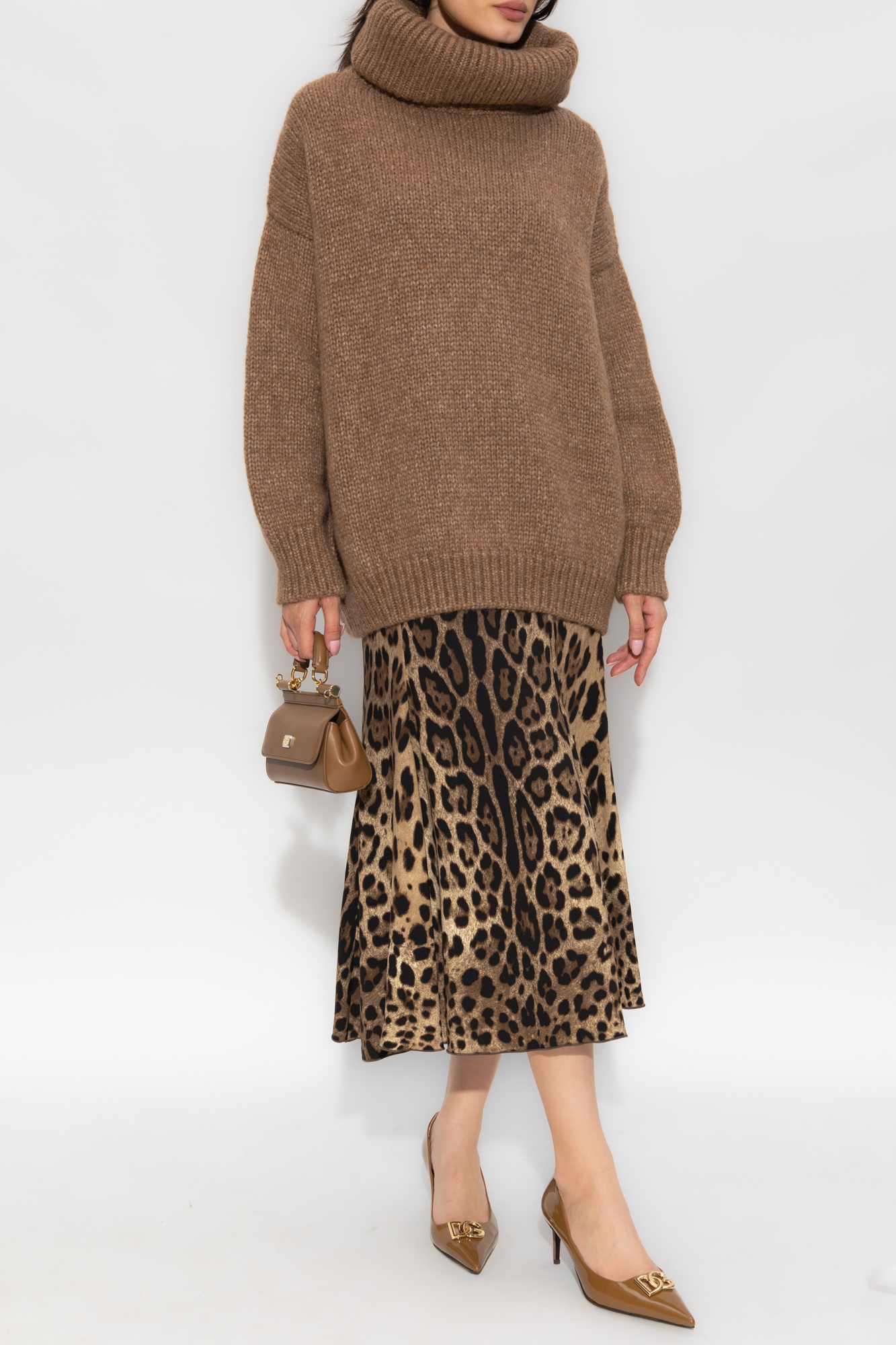 Dolce & Gabbana A-Line Skirts Dolce & Gabbana Wool And Cashmere Sweater With All-over Inlay Logo