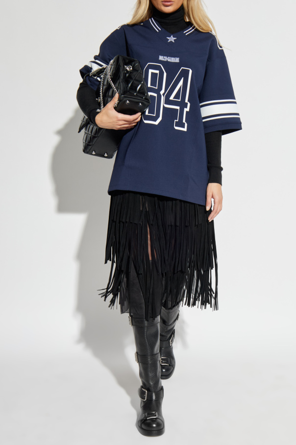 Dolce & Gabbana Jedwabna spódnica ze skórzanymi frędzlami