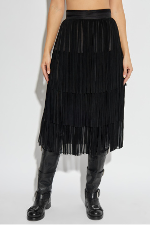 Dolce & Gabbana Jedwabna spódnica ze skórzanymi frędzlami