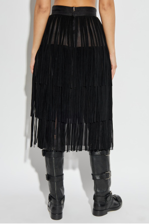 Dolce & Gabbana Jedwabna spódnica ze skórzanymi frędzlami