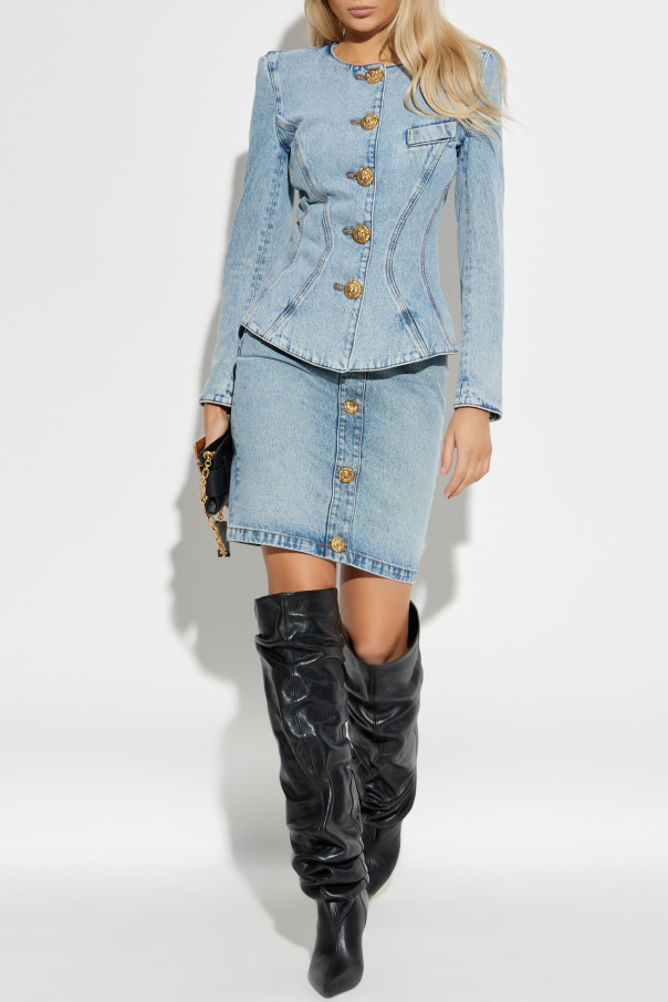 Balmain Jeansowa spódnica z dekoracyjnymi guzikami