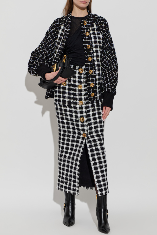 Balmain Falda de tweed con estampado de cuadros