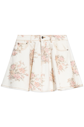 Denim skirt with floral motif