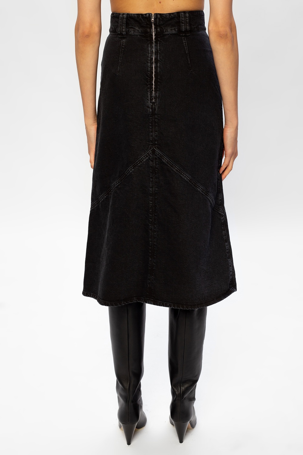 faded black denim skirt