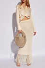 Nanushka cream ‘Lindy’ fringed openwork skirt